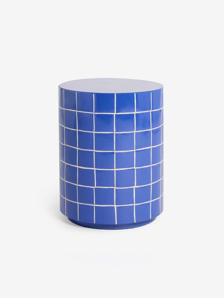 MADE.COM Blue White Check Logan Indoor/Outdoor Side Table - Image 5 of 5