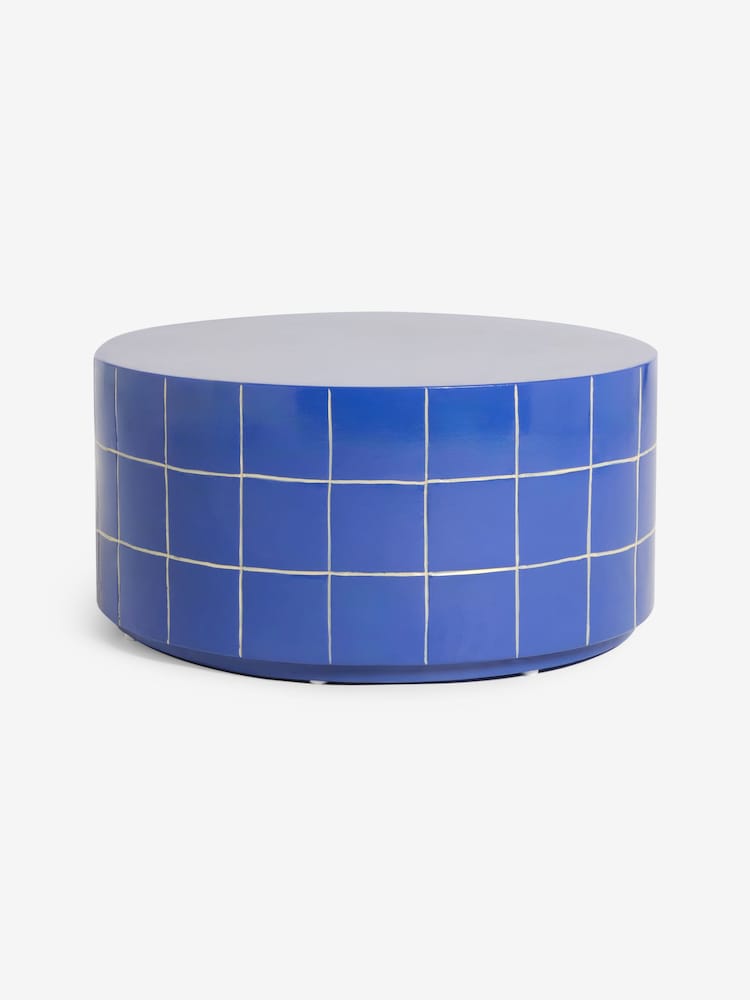 MADE.COM Blue White Check Logan Indoor/Outdoor Coffee Table - Image 4 of 4
