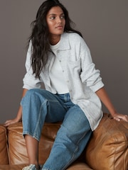 Grey Smart Collar Button Through Longline Knitted Shirt with Wool - Image 2 of 7