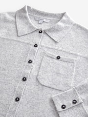Grey Smart Collar Button Through Longline Knitted Shirt with Wool - Image 6 of 7