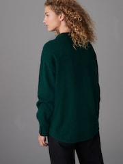 Green Smart Collar Button Through Longline Knitted Shirt with Wool - Image 3 of 7