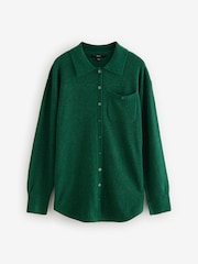Green Smart Collar Button Through Longline Knitted Shirt with Wool - Image 7 of 7