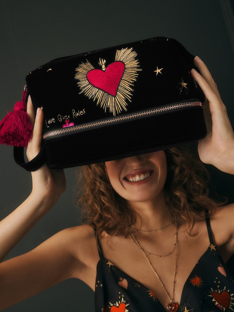 Rockett St George Black Velvet Washbag - Image 1 of 11