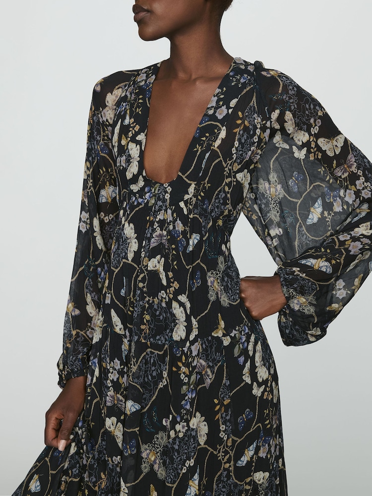 Anthropologie Black Sheer Chiffon Maxi Dress - Image 3 of 3