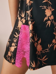 Rockett St George Black/Pink Satin Floral Slip Dress - Image 6 of 9