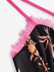 Rockett St George Black/Pink Satin Floral Slip Dress - Image 8 of 9