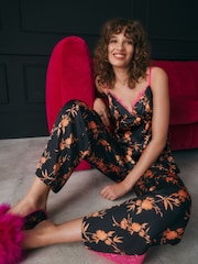 Rockett St George Black Satin Orange Floral Cami Pyjamas - Image 1 of 10