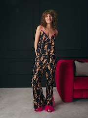 Rockett St George Black Satin Orange Floral Cami Pyjamas - Image 2 of 10