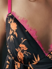 Rockett St George Black Satin Orange Floral Cami Pyjamas - Image 4 of 10