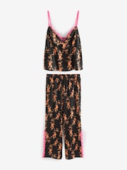 Rockett St George Black Satin Orange Floral Cami Pyjamas - Image 6 of 10