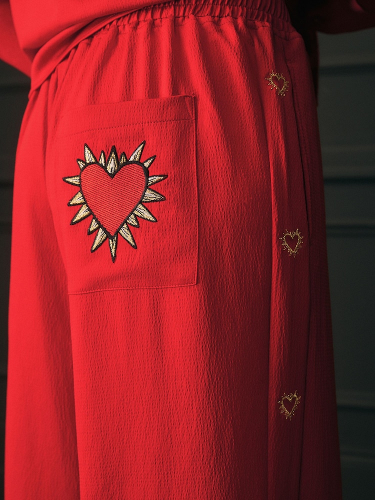 Rockett St George Red Hammered Satin Heart Pyjamas - Image 8 of 8