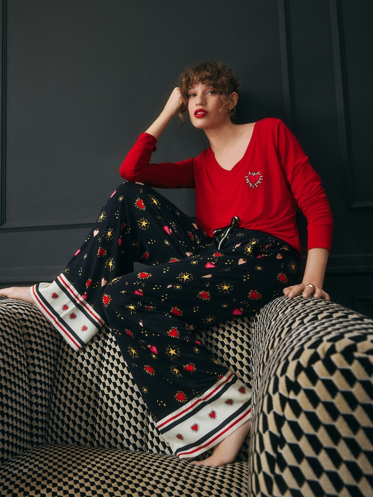 Rockett St George Black/Red Long Sleeve Hearts Pyjamas Set - Image 1 of 11