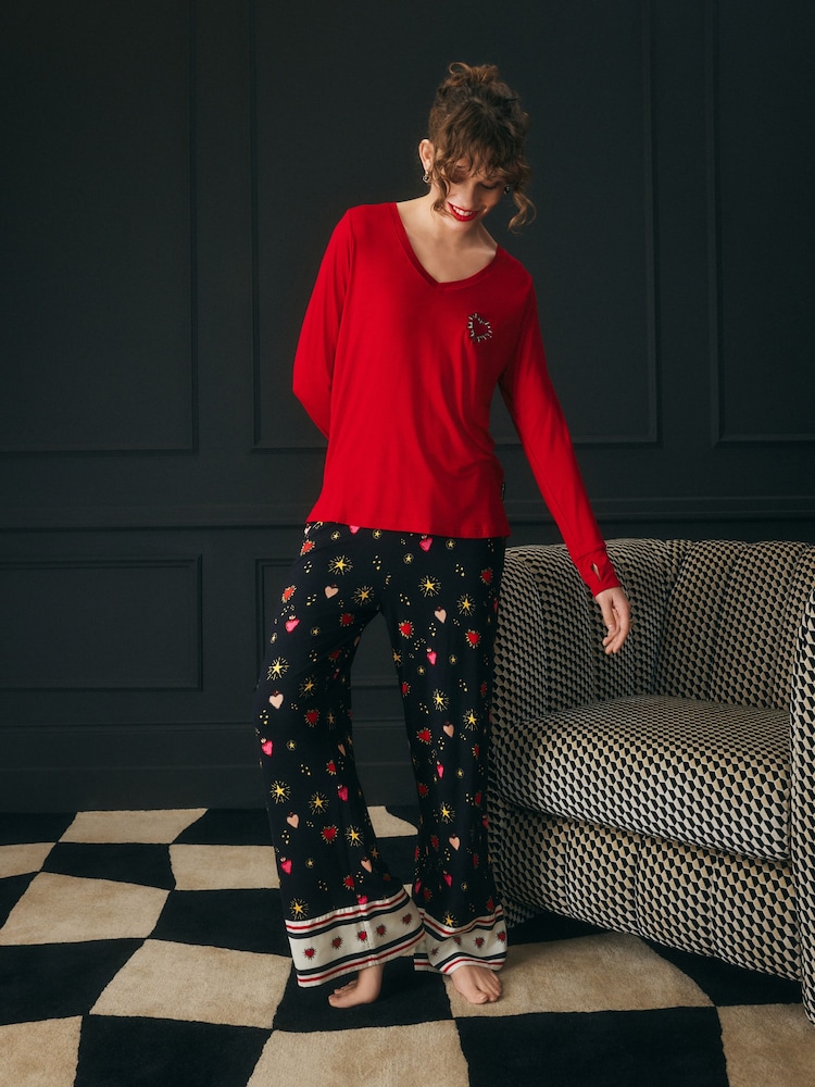 Rockett St George Black/Red Long Sleeve Hearts Pyjamas Set - Image 2 of 11