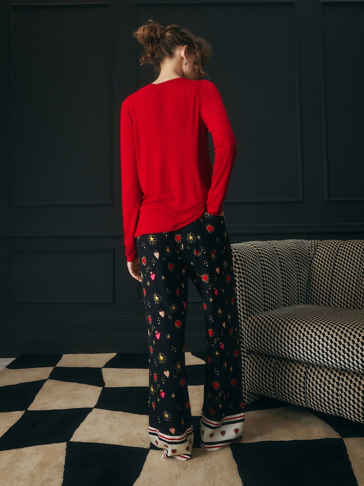 Rockett St George Black/Red Long Sleeve Hearts Pyjamas Set - Image 3 of 11