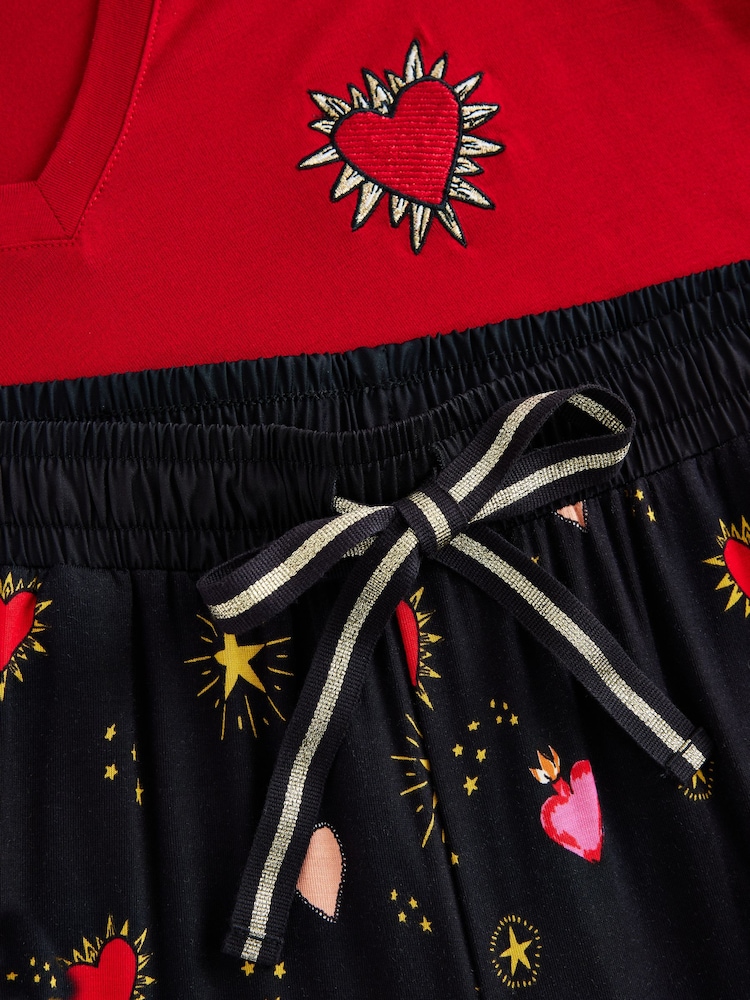 Rockett St George Black/Red Long Sleeve Hearts Pyjamas Set - Image 6 of 11
