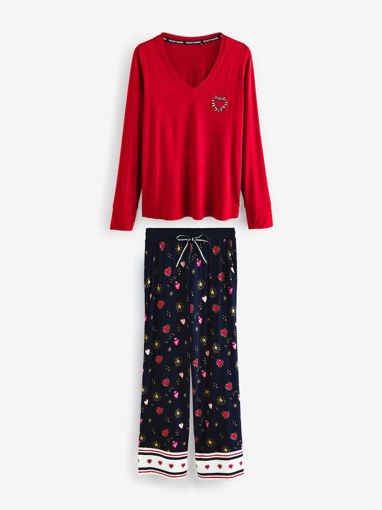 Rockett St George Black/Red Long Sleeve Hearts Pyjamas Set - Image 8 of 11