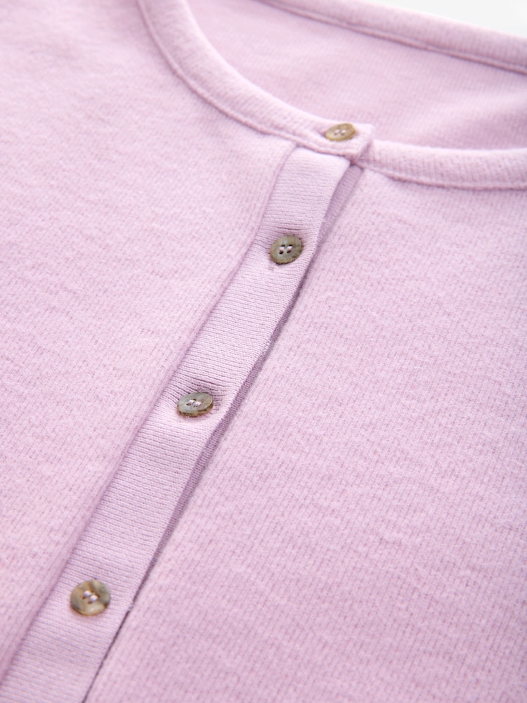 Mauve Purple Pink Cosy Soft Touch Rib Button Neck Henley Jumper Top - Image 2 of 3