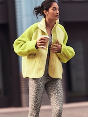 Lime Green Woven Mix Teddy Borg Fleece Popper Front Jacket - Image 1 of 5