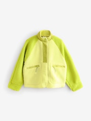 Lime Green Woven Mix Teddy Borg Fleece Popper Front Jacket - Image 3 of 5