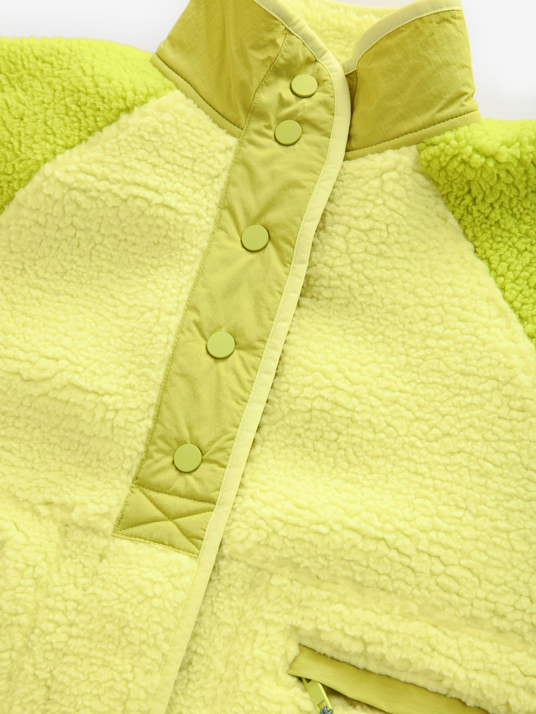Buy Lime Green Woven Mix Teddy Borg Fleece Popper Front Jacket