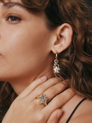 Rockett St George Gold Tone Lock and Key Star Earrings - Image 1 of 7