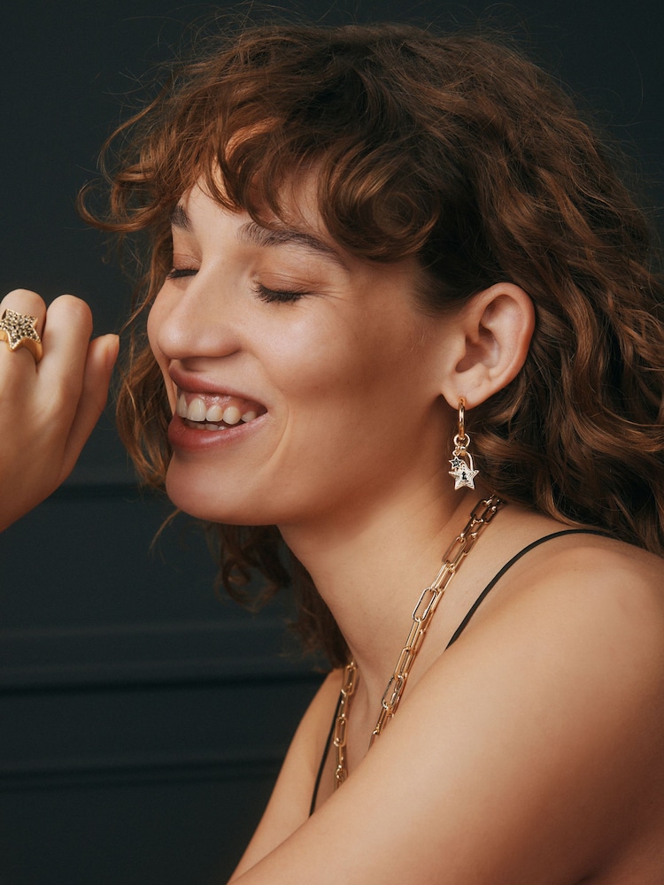 Rockett St George Gold Tone Lock and Key Star Earrings - Image 2 of 7
