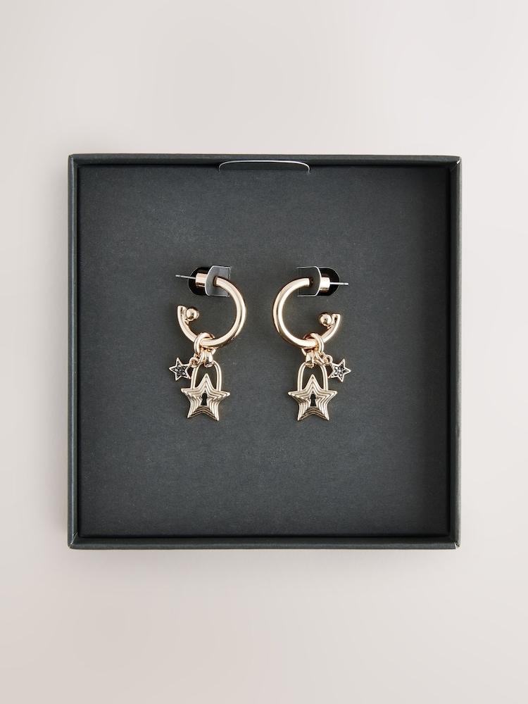 Rockett St George Gold Tone Lock and Key Star Earrings - Image 7 of 7