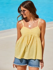 Sosandar Yellow 100% Cotton Broderie Detail Cami Top - Image 2 of 5