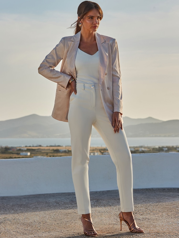 Sosandar Pink Animal Jacquard Satin Double Breasted Blazer - Image 2 of 5
