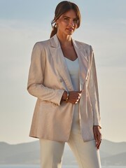 Sosandar Pink Animal Jacquard Satin Double Breasted Blazer - Image 5 of 5