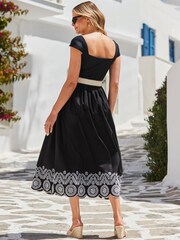 Sosandar com Decote Quadrado e Bainha Bordada em Jersey 100% algodão Midi Dress - Imagem 6 de 6