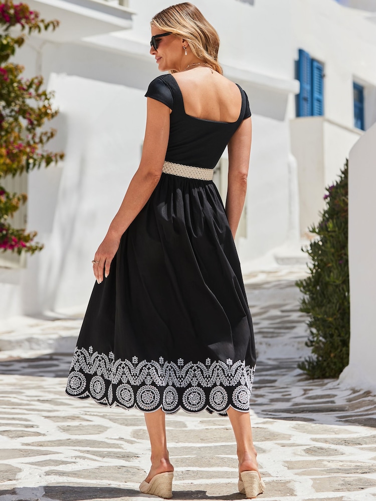 Sosandar com Decote Quadrado e Bainha Bordada em Jersey 100% algodão Midi Dress - Imagem 6 de 6