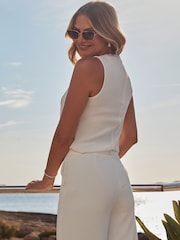 Sosandar White Keyhole Detail Top With Diamante Bow - Image 5 of 6
