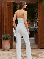Sosandar Cream Halter Neck Waist Coat Jumpsuit - Image 3 of 5