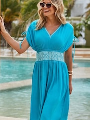 Sosandar Blue Embroidered Waist Midaxi Dress - Image 3 of 6