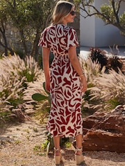 Sosandar Red Floral Print Angel Sleeve ShirWaist Midi Dress - Image 4 of 5