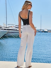 Sosandar Black Contrast Trim Ribbed Jersey Vest Top - Image 3 of 5