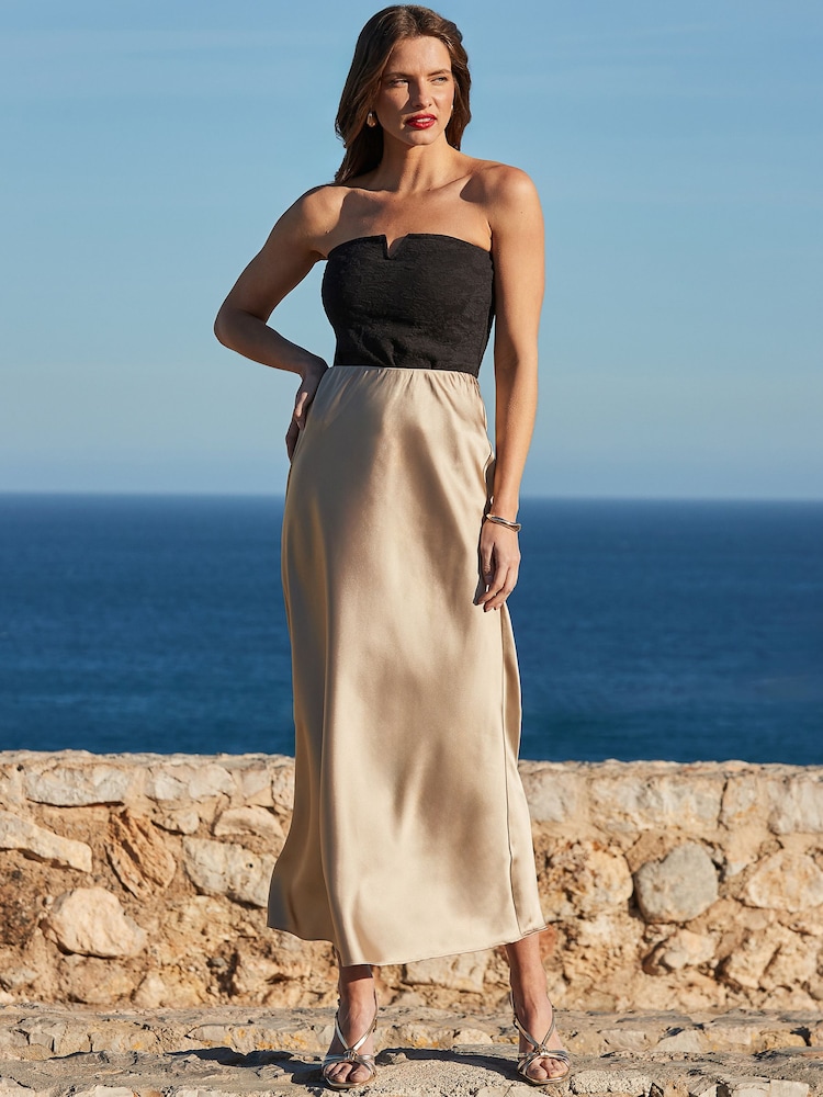 Sosandar Gold Satin Midi Skirt - Image 2 of 5