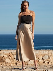 Sosandar Gold Satin Midi Skirt - Image 3 of 5