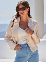 Sosandar Cream Boucle Raw Edge Jacket - Image 1 of 5