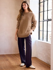 Camel Premium Seam Detail Fine Knitted Jumper - Image 2 of 8
