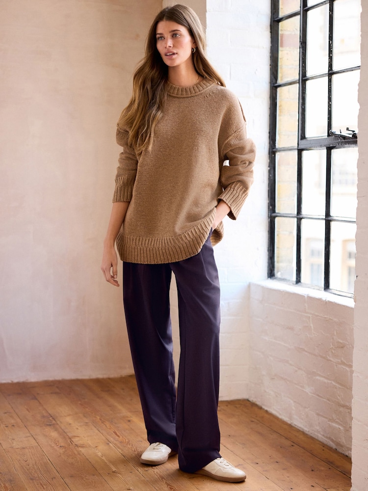 Camel Premium Seam Detail Fine Knitted Jumper - Image 2 of 8