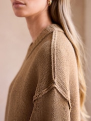 Camel Premium Seam Detail Fine Knitted Jumper - Image 5 of 8