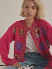 وردي - Hand Crochet Long Sleeve Crew Neck Cardigan - صورة 1 من 7