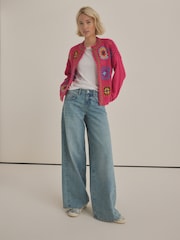 وردي - Hand Crochet Long Sleeve Crew Neck Cardigan - صورة 2 من 7