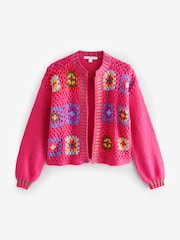 وردي - Hand Crochet Long Sleeve Crew Neck Cardigan - صورة 5 من 7
