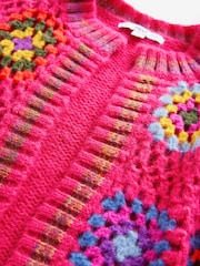 وردي - Hand Crochet Long Sleeve Crew Neck Cardigan - صورة 6 من 7