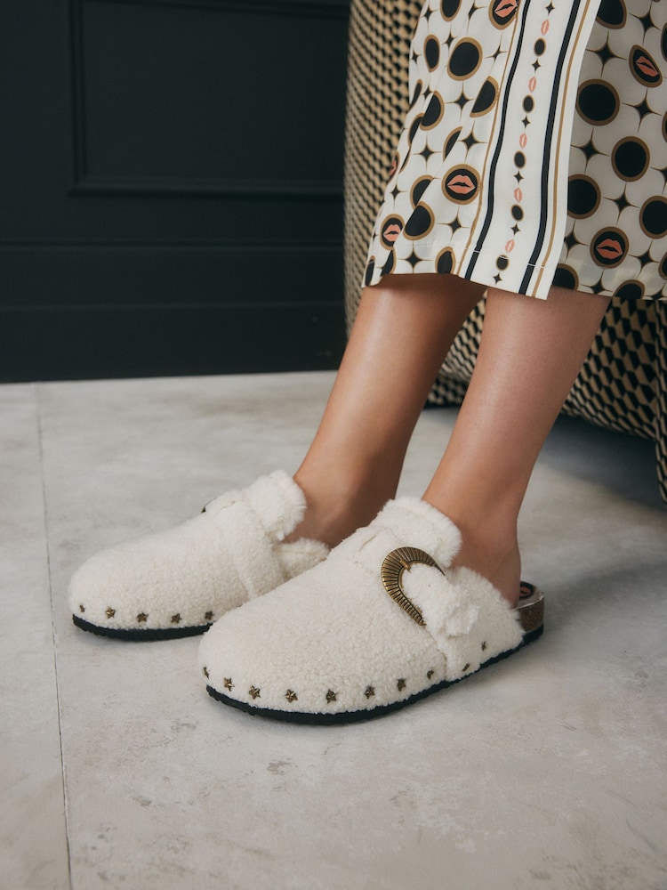 Rockett St George Cream Borg Mule Slippers - Image 1 of 8