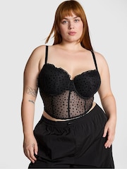 Zwart - Victoria's Secret PINK kanten corsetbeha top met knipoog-sterrenmotief - Image 1 of 3