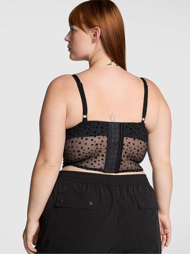 Zwart - Victoria's Secret PINK kanten corsetbeha top met knipoog-sterrenmotief - Image 2 of 3